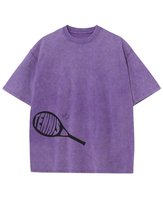 Koszulka oversize efekt sprania Nadruk silikonowy Tenis Fioletowy 3XL