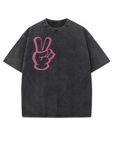 Koszulka oversize efekt sprania Nadruk Zamszowy Pokój Czarny L