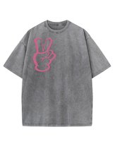 Koszulka oversize efekt sprania Nadruk Zamszowy Pokój Grafitowy L