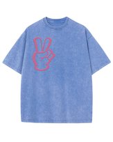 Koszulka oversize efekt sprania Nadruk Zamszowy Pokój Jasnoniebieski XL