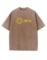 Koszulka oversize efekt sprania Nadruk Zamszowy Vibe ON Brązowy M