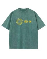 Koszulka oversize efekt sprania Nadruk Zamszowy Vibe ON Ciemnozielony S