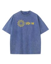 Koszulka oversize efekt sprania Nadruk Zamszowy Vibe ON Niebieski M