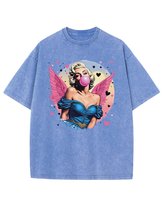 Koszulka oversize efekt sprania Piękna Marilyn Monroe jasnoniebieski L
