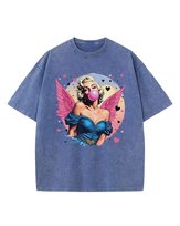 Koszulka oversize efekt sprania Piękna Marilyn Monroe niebieski L