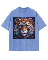 Koszulka oversize efekt sprania Psychodeliczny Tygrys Dzikość Niebieska M