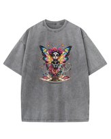 Koszulka oversize efekt sprania Słodka Wróżka Kwiaty szary L