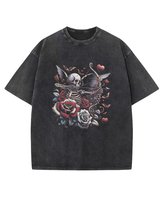 Koszulka oversize efekt sprania Szkielet Łucznik Kupidyn czarny M