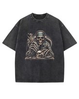 Koszulka oversize efekt sprania Tatuaż Szkielet Czaszka czarny M