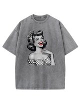 Koszulka oversize efekt sprania Vintage Kobieta Lata 50 szary L