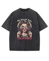 Koszulka oversize efekt sprania Wino Kobieta Śmieszne czarny XL