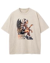 Koszulka oversize efekt sprania Wytatułowana Kobieta Anioł beżowy M