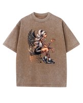 Koszulka oversize efekt sprania Wytatułowana Kobieta Anioł brązowy XXL