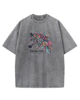 Koszulka oversize Horse Girl Kolorowy Koń Sprana Grafitowa XL
