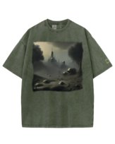 Koszulka oversize Krajobraz inspirowany Beksińskim Wieża Khaki XL