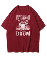 Koszulka oversize Myśli Perkusisty Muzyka Prezent Bordowy L