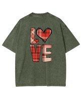 Koszulka oversize nadruk dwustronny Miłość Serce khaki XL