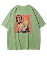 Koszulka oversize Pakt z Demonami Dark Vibes Retro Nadruk Matcha S