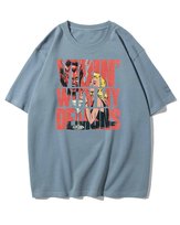 Koszulka oversize Pakt z Demonami Dark Vibes Retro Nadruk Niebieska M