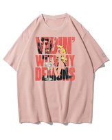Koszulka oversize Pakt z Demonami Dark Vibes Retro Nadruk Różowy M