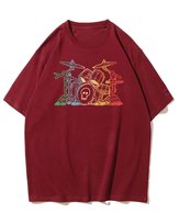 Koszulka oversize Perkusja z Czaszką Vintage Muzyka Bordowy S