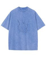 Koszulka oversize Razem Lepiej Splecione Dłonie - efekt sprania Niebieska 3XL