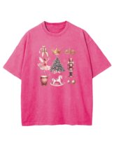 Koszulka oversize Świąteczny Balet Dziadek do Orzechów Różowa XL