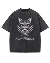 Koszulka oversize The Catverine - Kot Wolverine - efekt sprania Czarna L