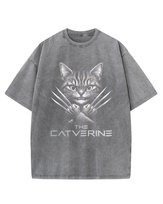 Koszulka oversize The Catverine - Kot Wolverine - efekt sprania Grafitowa L