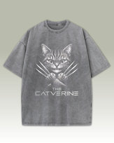 Koszulka oversize The Catverine - Kot Wolverine - efekt sprania Grafitowy XL