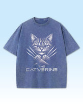 Koszulka oversize The Catverine - Kot Wolverine - efekt sprania Niebieski M