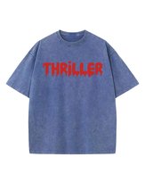 Koszulka oversize THRILLER Silikon, Efekt Sprania Niebieski S