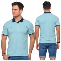 Koszulka Polo Męska Bawełniana Polówka Modna Premium Niebieska MORAJ - S