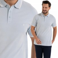 KOSZULKA POLO MĘSKA Z KOLOROWYM PASKIEM NA KOŁNIERZU ELEGANCKA MORAJ XL BLUE