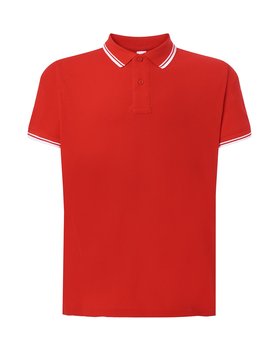 Koszulka polo męska z krótkim rękawem czerwona lamówka biała roz.XL
