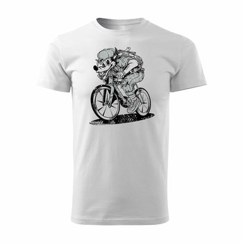 Koszulka rowerowa wilk rower z wilkiem na rowerze męska biała REGULAR-L
