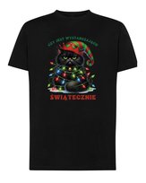 Koszulka Świąteczna Boże Narodzenie Śmieszny Kot Prezent Czarny XL