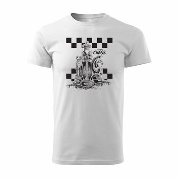 Koszulka szachy dla szachisty z szachami w szachy męska biała REGULAR-XL
