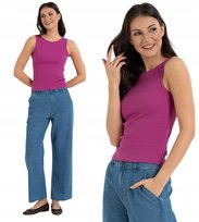 Koszulka Top Damski Bawełniany w Prążek Na Ramiączkach MORAJ Fioletowa 3XL