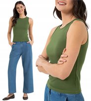 Koszulka Top Damski Bawełniany w Prążek Na Ramiączkach MORAJ Zielona XS