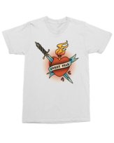 Koszulka w stylu tatuażu Serce z płomieniem i sztyletem Biała L