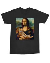 Koszulka z grafiką Mona Lisa z kotem Sztuka Parodia Czarna M