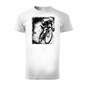 Koszulka z kolarzem kolarz kolarska dla rowerzysty z kolarką rowerem męska biała REGULAR-L - Topslang