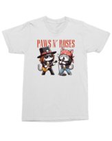 Koszulka z kotami dla fana Guns N' Roses Parodia Rock Biała L