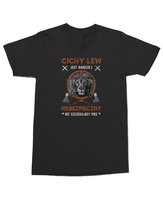 Koszulka z nadrukiem Cichy Lew Niebezpieczny Siła Spokoju Czarna M