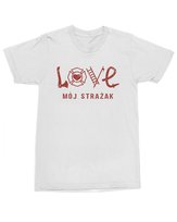 Koszulka z nadrukiem Love Mój Strażak dla żony Strażaka Prezent Biała M