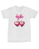 Koszulka z nadrukiem Wisienki Serduszka Owoce Urocza Modna Biała L