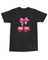 Koszulka z nadrukiem Wisienki Serduszka Owoce Urocza Modna Czarna M