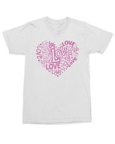 Koszulka z napisami LOVE w kształcie serca na Prezent Biała M