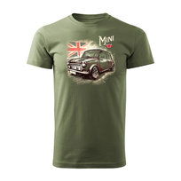 Koszulka Z Samochodem Mini Morris Mini Cooper Kolekcjonerska Męska Khaki Regular-Xxl